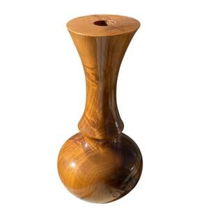 Vintage Hand Turned Wood Single Bud Vase Oregon Myrtlewood with Glass Insert GUC